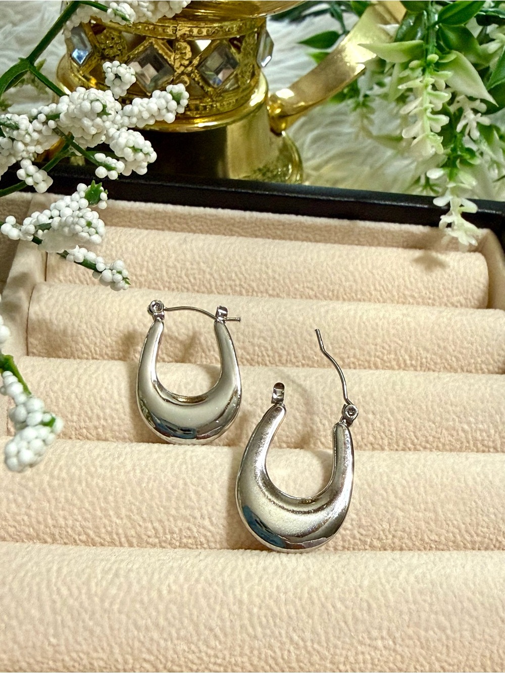 Silver Crescent Hoop Earrings - Women Jewelry